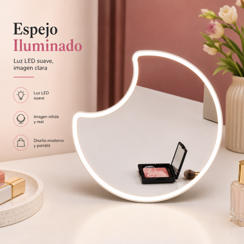 Espejo LED de Mesa con Diseño Curvo 23*21cm
