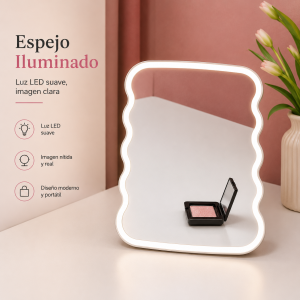 Espejo LED de Mesa con Marco Ondulado