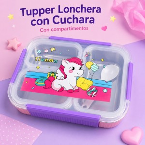 Tupper lonchera con cuchara y compartimentos por mayoreo
