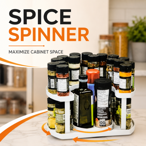 Organizador giratorio para hasta 40 especias y condimentos, ideal para aprovechar el espacio del gabinete. Venta por mayoreo