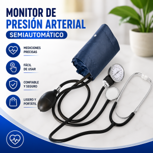 Monitor de presión arterial semiautomático con brazalete y medidor analógico. Ideal para uso en casa. Venta por mayoreo