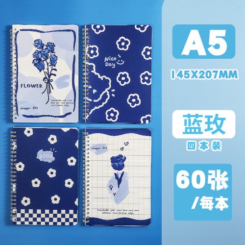 Cuaderno A5 con diseños florales azul marino A5XQ01