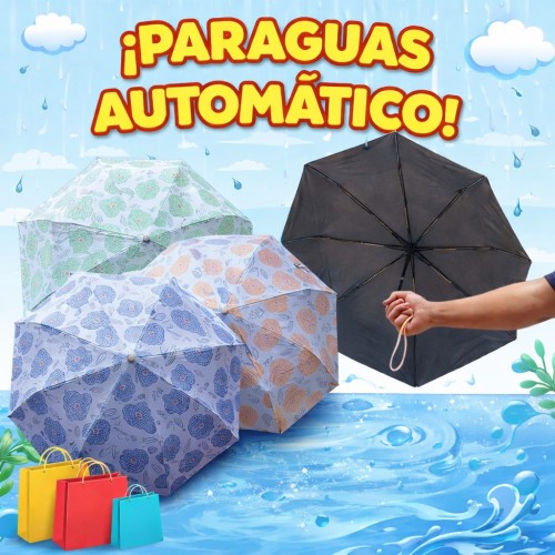Paraguas sombrilla plegable automático estampado, con filtro solar negro plastificado