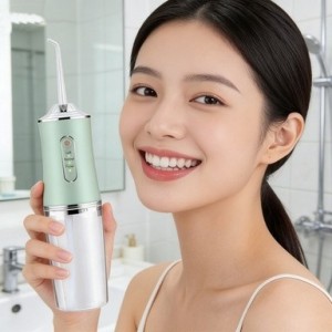 Irrigador bucal portátil A8 para higiene dental profunda, ayuda a eliminar restos de comida y placa entre dientes y encías, recargable. Ideal para uso diario en casa o viajes. Incluye boquillas intercambiables para una limpieza efectiva.