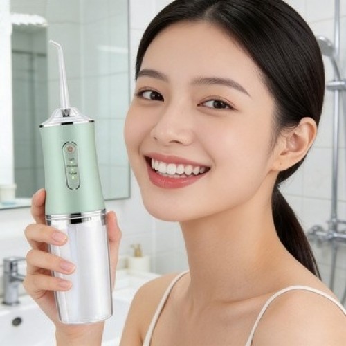 Irrigador bucal portátil A8 para higiene dental profunda, ayuda a eliminar restos de comida y placa entre dientes y encías, recargable. Ideal para uso diario en casa o viajes. Incluye boquillas intercambiables para una limpieza efectiva.