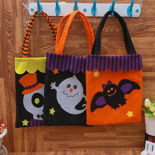 Bolsa de fieltro con diseño de Halloween, ideal para dulces o regalos, venta por mayoreo AA1-12367