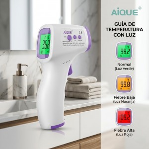 Termómetro infrarrojo digital tipo pistola sin contacto, ideal para medición rápida y precisa de temperatura corporal y superficies. Pantalla LCD. Uso médico y doméstico. Venta por mayoreo