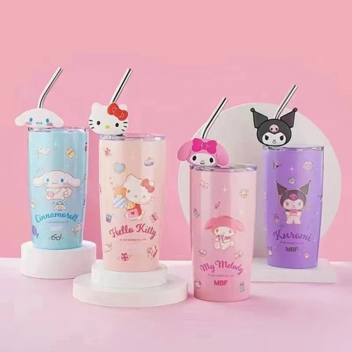 Vaso termo con popote de figuras sanrio AL-001008