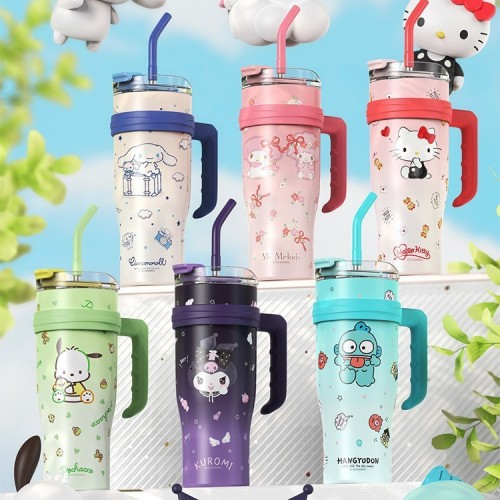 Vaso termo con asa y popote de dibujos animados sanrio 1200ml 883002