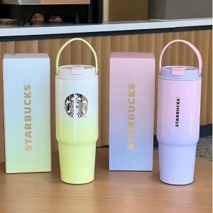 Vaso térmico de acero inoxidable con tapa hermética y diseño degradado colores variados, ideal para bebidas. Venta por mayoreo 