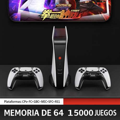 Consola multijuegos inalámbrica con diseño estilo PS5, incluye 2 controles, miles de juegos retro integrados, salida HDMI y puerto USB, modelo AR84, venta por mayoreo AR84