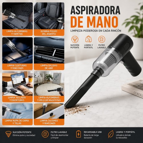 Aspiradora pequeña de mano portátil para limpieza rápida en auto y hogar, ideal para rincones, asientos, teclados y alfombras. Venta por mayoreo Aspiradora pequeña de mano portátil para limpieza rápida en auto y hogar, ideal para rincones, asientos, teclados y alfombras. Venta por mayoreo