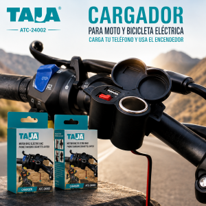 Cargador para moto y bicicleta eléctrica, con carga de teléfono y encendedor. Venta por mayoreo