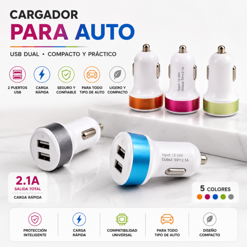 Cargador para Auto TC-1002 con 2 Puertos USB