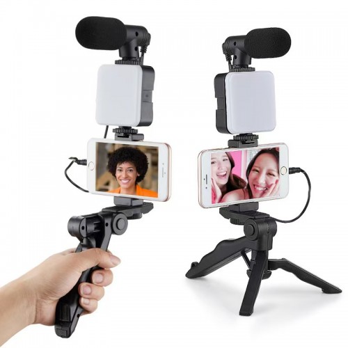kit de grabación con luz led, micrófono y soporte para celular, ideal para creadores de contenido, vlogs y transmisiones en vivo, modelo ay-49, venta por mayoreo
