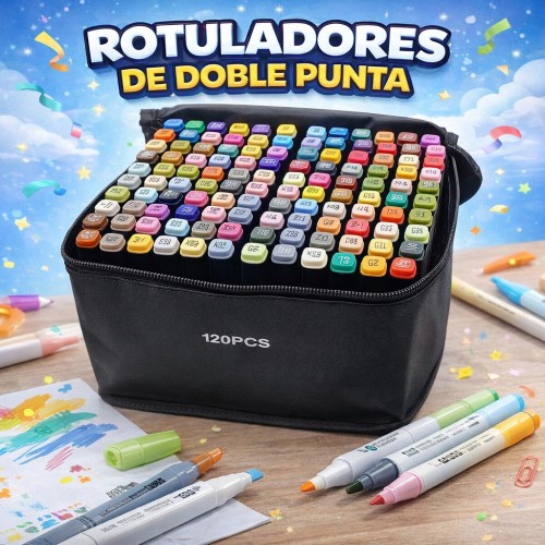 Set Plumones 120 Piezas Estuche  Marcadores Doble Punta Dibujo, con base de la pluma B123