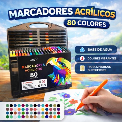 Marcadores Acrílicos 80 Colores en Estuche Portátil Mayoreo B351