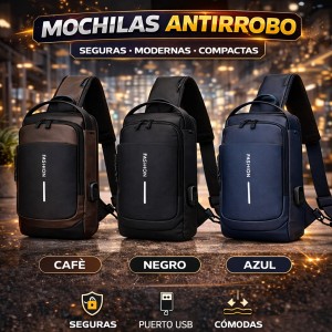 Mochila antirrobo tipo pechera con puerto USB diseño moderno por mayoreo BAG419