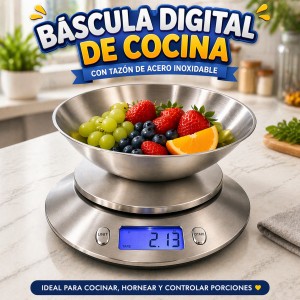 Báscula Digital de Cocina con Tazón de Acero Inoxidable Mayoreo BAS22