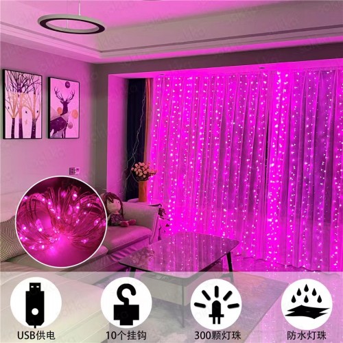 Cortina de luces LED  con 300 focos brillantes. Incluye conexión USB, ganchos para colgar y sistema de bajo consumo. Perfecta para decorar habitaciones, escaparates, eventos, bodas o fiestas Venta al por mayor  BD-0100D
