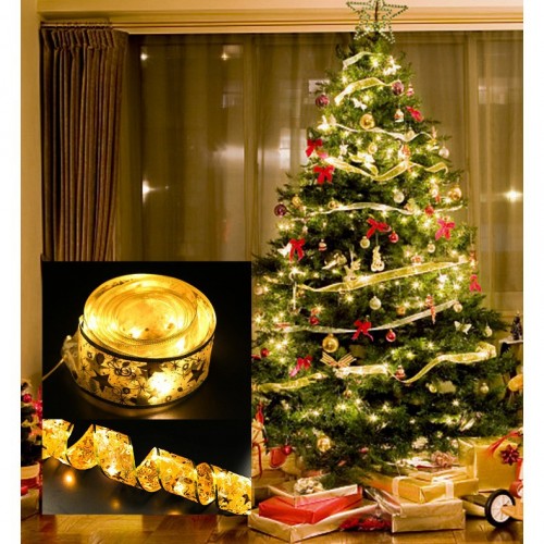 Listón con luz navideño decorativo 5m, 50 LEDS para árbol de Navidad. De pilas. Venta por mayoreo BD-0101