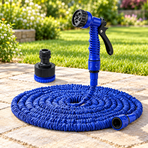 Manguera Expandible para Agua de 15 m / 50 pies con Pistola Rociadora y Conector – Por Mayoreo