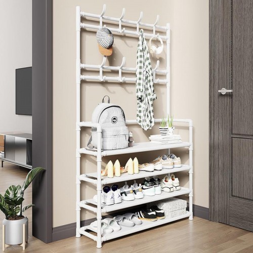 Perchero zapatero de 4 niveles, organizador multifuncional blanco, ideal para mayoreo, BH-21170