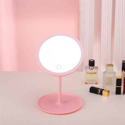 Espejo de maquillaje con luz led táctil y base organizadora, diseño redondo y giratorio, ideal para tocador o uso diario, venta por mayoreo