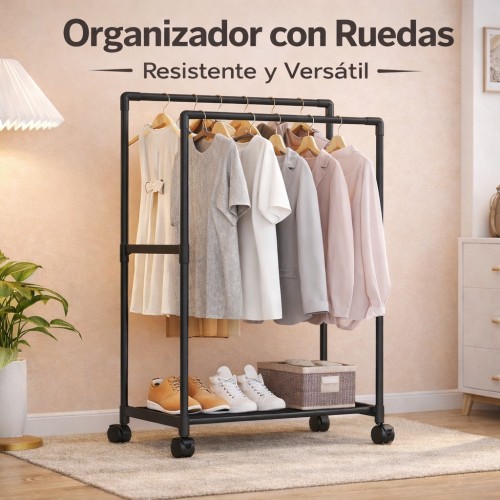 Organizador de Ropa con Ruedas Metálico Resistente por Mayoreo - BH-21271 Organizador de Ropa con Ruedas Metálico Resistente por Mayoreo - BH-21271