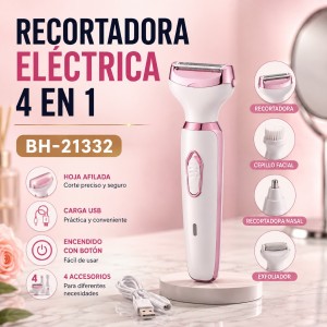 Recortadora eléctrica 4 en 1 con accesorios intercambiables, ideal para cuidado personal. Venta por mayoreo