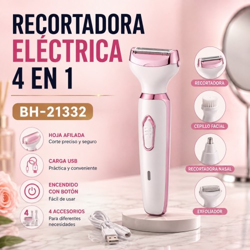 Recortadora eléctrica 4 en 1 con accesorios intercambiables, ideal para cuidado personal. Venta por mayoreo
