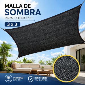 Malla de sombra para exteriores de 3 x 3 con tejido de sombreado, ideal para patios, terrazas y áreas exteriores. Venta por mayoreo