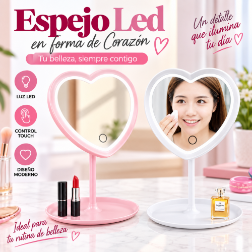 Espejo de maquillaje con forma de corazón en colores rosa y blanco, ideal para tocador y arreglo personal. Venta por mayoreo Espejo de maquillaje con forma de corazón en colores rosa y blanco, ideal para tocador y arreglo personal. Venta por mayoreo