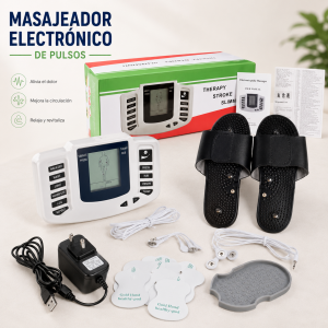 Masajeador electrónico de pulsos ideal para relajación y bienestar. Diseño compacto y práctico. Venta por mayoreo