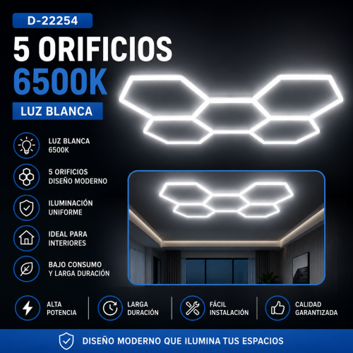 Lámpara LED de Techo 5 Orificios Luz Blanca 6500K Lámpara LED de Techo 5 Orificios Luz Blanca 6500K