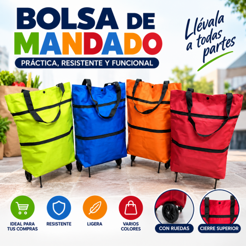 Bolsa de mandado plegable, varios colores, ideal para transportar compras. Venta por mayoreo