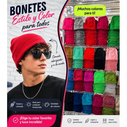 Bonetes Unisex de Colores Estilo Casual por Mayoreo