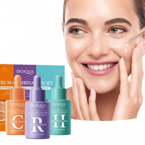 set de sueros bioaqua 3 piezas, vitamina c + retinol + ácido hialurónico, hidratante, antioxidante, antienvejecimiento, venta por mayoreo BQY37350