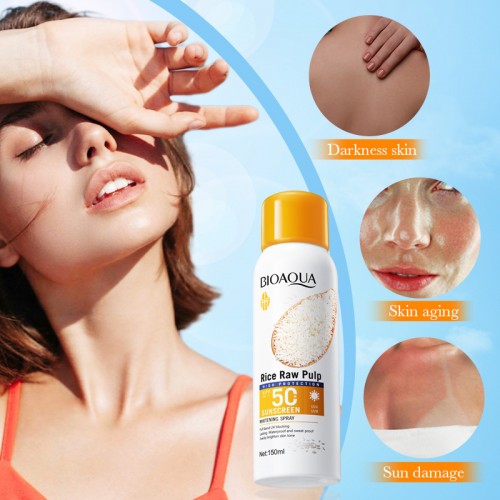 Bloqueador solar en spray Bioaqua Rice Raw Pulp SPF 50 – Protector facial y corporal con extracto de arroz – Aclarante, hidratante y resistente al agua Venta al por mayor  BQY39019