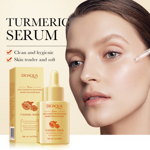 suero facial bioaqua cúrcuma antiacné y aclarante, serum para manchas, piel grasa o mixta, 30ml, venta por mayoreo BQY43498