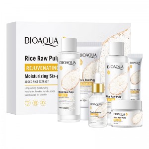 set cuidado facial bioaqua rice raw pulp, hidratante y rejuvenecedor con extracto de arroz, granada y uva, venta por mayoreo BQY45966