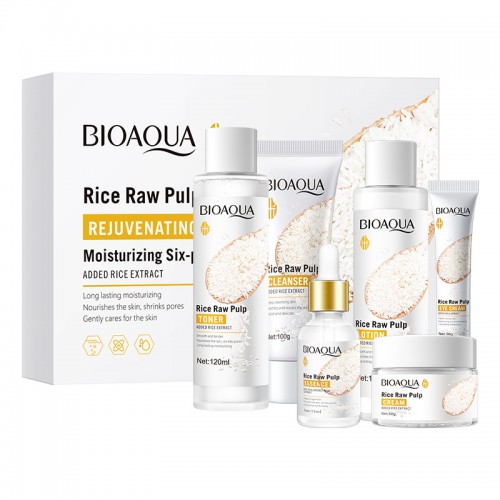 set cuidado facial bioaqua rice raw pulp, hidratante y rejuvenecedor con extracto de arroz, granada y uva, venta por mayoreo BQY45966