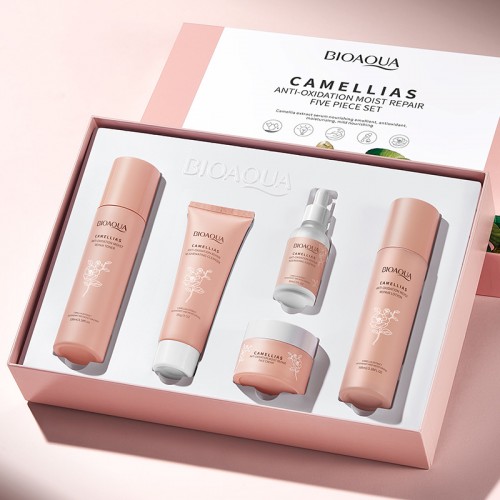 Set de Cuidado Facial BIOAQUA Camellias Anti-Oxidation Moist  toner, Loción, Crema, Suero y Limpiador Venta por Mayoreo  BQY46048 