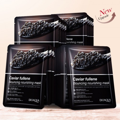 mascarilla facial de caviar bioaqua, hidratante, reafirmante y regeneradora, con fullerenos antioxidantes, caja con sobres individuales, venta por mayoreo BQY80052