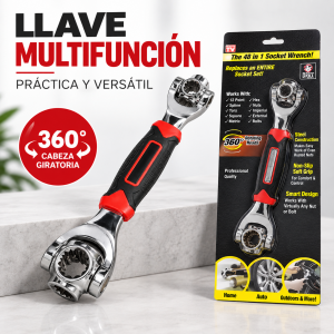Llave multifunción con cabezas giratorias de 360°, ideal para trabajos de ajuste en hogar, auto y proyectos. Venta por mayoreo