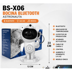 Bocina Bluetooth Astronauta con Luz LED y Proyector por Mayoreo