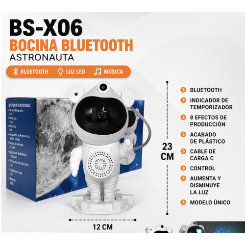 Bocina Bluetooth Astronauta con Luz LED y Proyector por Mayoreo