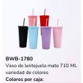 Vaso con simulación de lentejuelas 710ml, acabado mate, colores surtidos, tapa y popote venta por mayoreo BWB-1780