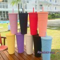 Vaso con simulación de lentejuelas 710ml, acabado mate, colores surtidos, tapa y popote venta por mayoreo BWB-1780
