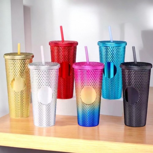 Vaso color metálico de acrilico con popote 750ml colores metalizados BWB-1783-Y